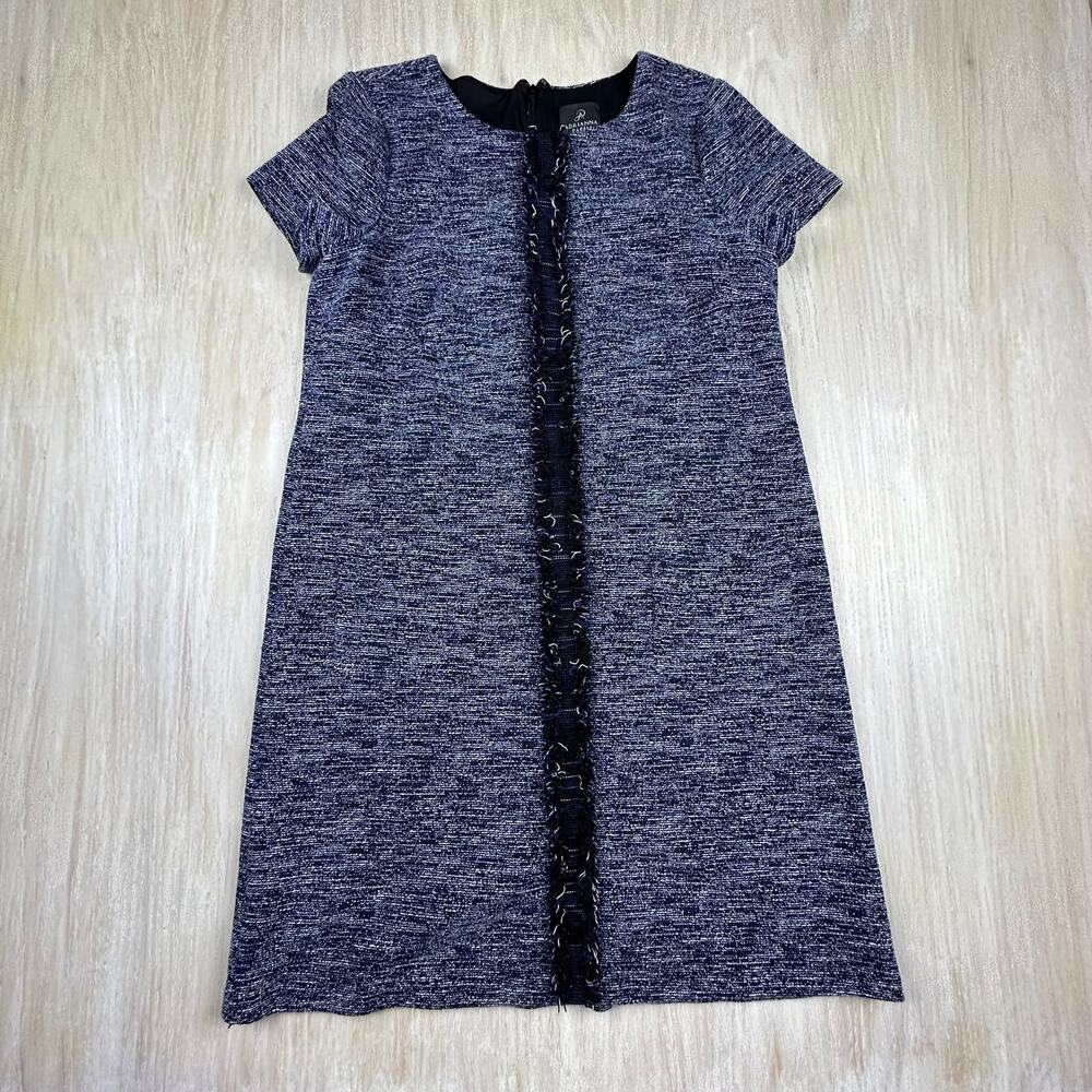 Adrianna Papell Navy Tweed Knit Short Sleeve Elegant Office Chic Shift Dress 10